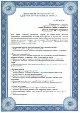 Приложение к свидетельству о допуске к строительным работам Каспийск СРО в строительстве
